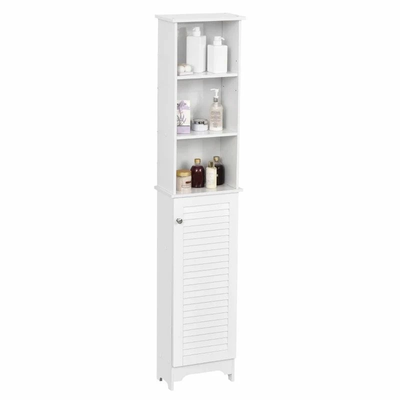 HOMCOM Freestanding Tallboy Bathroom Storage Cabinet With 6 Shelves 165H X 34W X 20D Cm - White - 834-242 1 HOMCOM Freestanding Tallboy Bathroom Storage Cabinet With 6 Shelves 165H X 34W X 20D Cm - White - 834-242