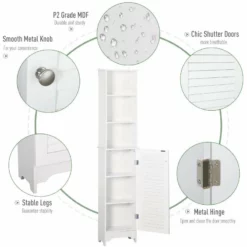 HOMCOM Freestanding Tallboy Bathroom Storage Cabinet With 6 Shelves 165H X 34W X 20D Cm - White - 834-242 11 HOMCOM Freestanding Tallboy Bathroom Storage Cabinet With 6 Shelves 165H X 34W X 20D Cm - White - 834-242 -IDEAL STANDARD Shop h o 834 242 homcom bathroom storage cabinet features
