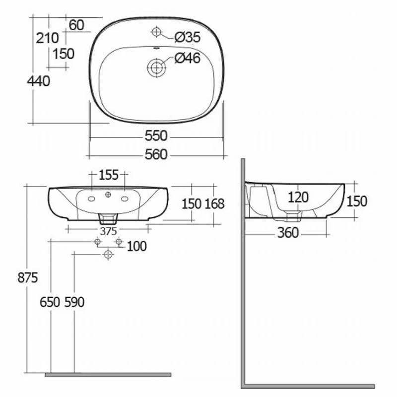 RAK Ceramics Illusion Wall Hung Wash Basin 55cm 1TH - ILLWB5501AWHA 2 RAK Ceramics Illusion Wall Hung Wash Basin 55cm 1TH - ILLWB5501AWHA - Image 2