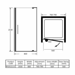 Merlyn 10 Series Pivot Shower Door 800mm - M101211C 11 Merlyn 10 Series Pivot Shower Door 800mm - M101211C -IDEAL STANDARD Shop m e merlyn 10 m101211c dimensions