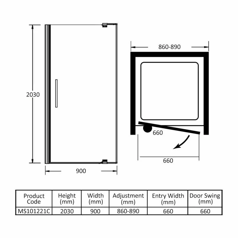 Merlyn 10 Series Pivot Shower Door With Tray 900mm - MS101221C 6 Merlyn 10 Series Pivot Shower Door With Tray 900mm - MS101221C - Image 6