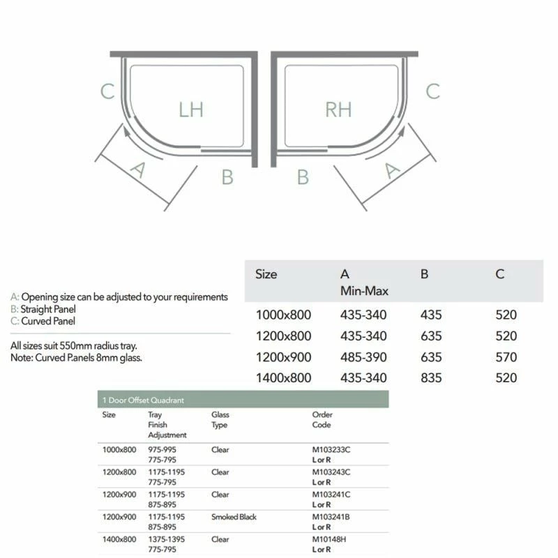 Merlyn 10 Series 1 Door Offset Quadrant Shower Enclosure Left Hand 1200 X 900mm - M103241CL 6 Merlyn 10 Series 1 Door Offset Quadrant Shower Enclosure Left Hand 1200 X 900mm - M103241CL - Image 6