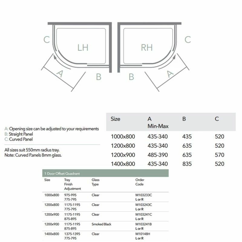 Merlyn 10 Series 1 Door Offset Quadrant Shower Enclosure Right Hand 1400 X 800mm - M10148HR 6 Merlyn 10 Series 1 Door Offset Quadrant Shower Enclosure Right Hand 1400 X 800mm - M10148HR - Image 6