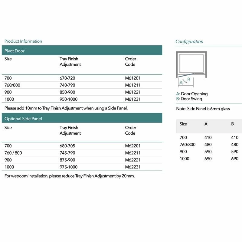 Merlyn 6 Series Pivot Shower Door With Merlyn MStone Tray 1000mm - MS61231 4 Merlyn 6 Series Pivot Shower Door With Merlyn MStone Tray 1000mm - MS61231 - Image 4