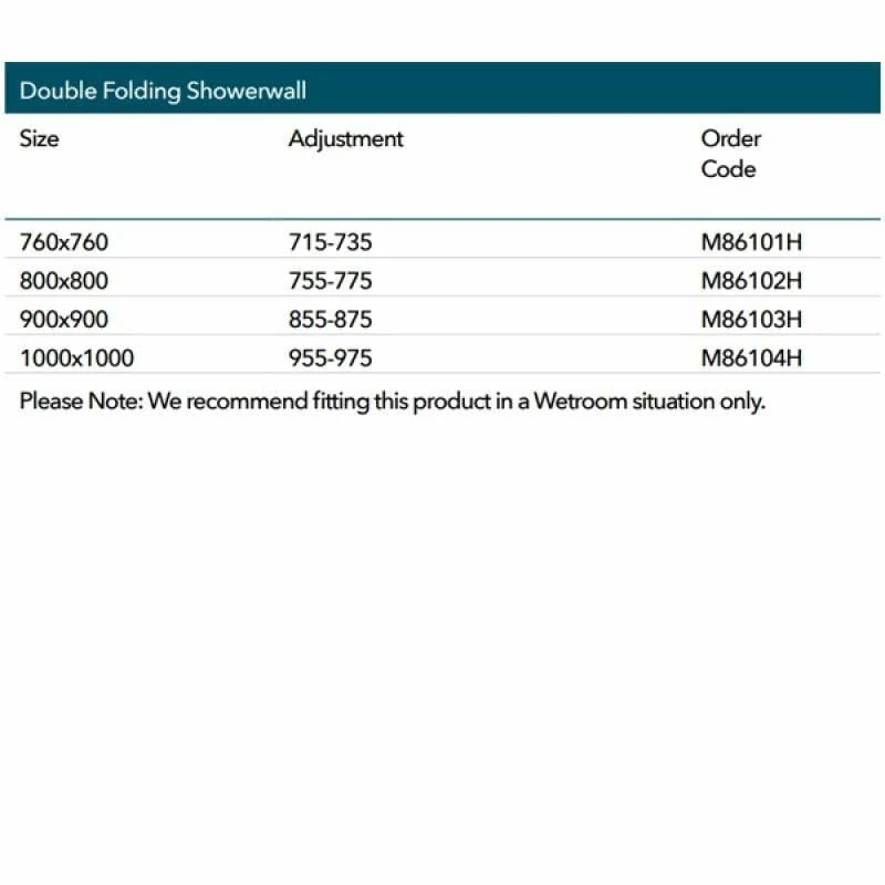 Merlyn 8 Series Double Folding Showerwall 760 X 760mm - M86101H 3 Merlyn 8 Series Double Folding Showerwall 760 X 760mm - M86101H - Image 3