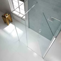 Merlyn 8 Series Frameless Pivot Shower Door & Inline Panel 1100mm With MStone Tray - S8FPI1102HB -IDEAL STANDARD Shop m e merlyn 8 frameless pivot shower door inline panel s8fp 2 4