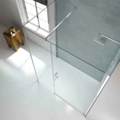 Merlyn 8 Series Frameless Pivot Shower Door & Inline Panel 1200mm With MStone Tray - S8FPI1204HB -IDEAL STANDARD Shop m e merlyn 8 frameless pivot shower door inline panel s8fp 3 12