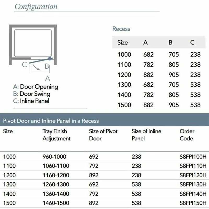 Merlyn 8 Series Frameless Pivot Shower Door & Inline Panel 1100mm With MStone Tray - S8FPI1103HB 6 Merlyn 8 Series Frameless Pivot Shower Door & Inline Panel 1100mm With MStone Tray - S8FPI1103HB - Image 6