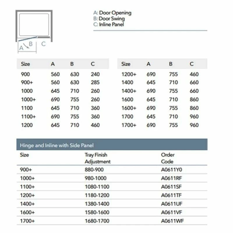 Merlyn 8 Series Frameless Hinge & Inline Shower Door With Tray 1700+mm - A0611WFB 6 Merlyn 8 Series Frameless Hinge & Inline Shower Door With Tray 1700+mm - A0611WFB - Image 6