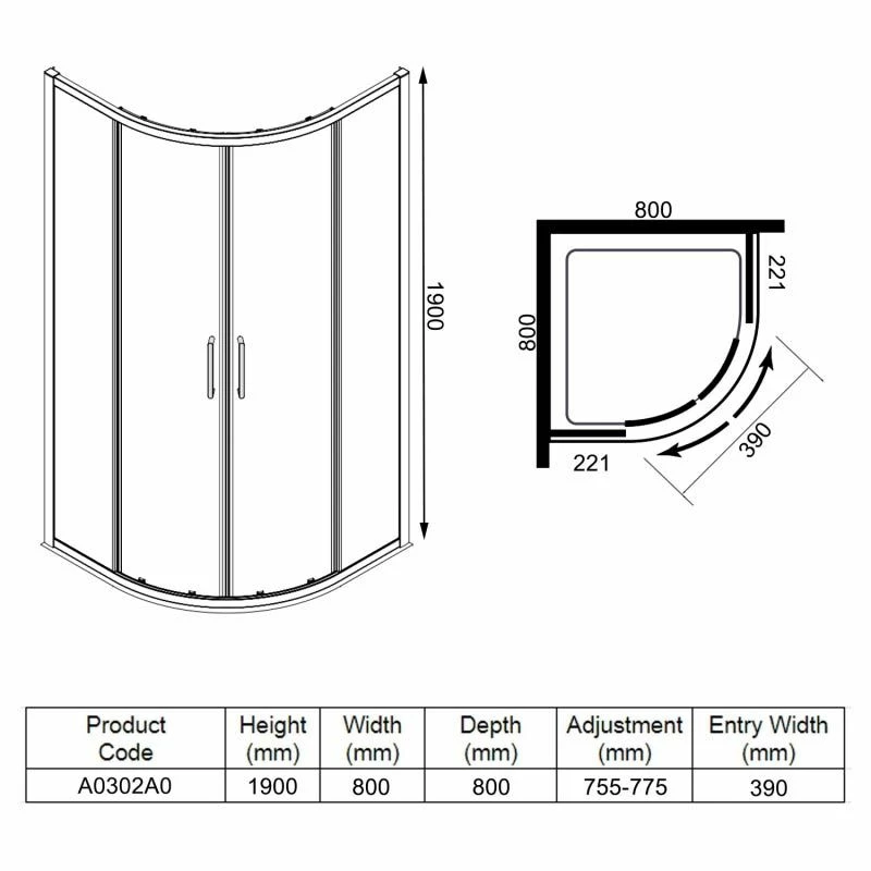 Merlyn Ionic Express 2 Door Quadrant Shower Enclosure 800mm - A0302A0 5 Merlyn Ionic Express 2 Door Quadrant Shower Enclosure 800mm - A0302A0 - Image 5
