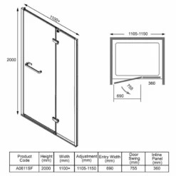 Merlyn 8 Series Frameless Hinge & Inline Shower Door 1100+mm - A0611SF 11 Merlyn 8 Series Frameless Hinge & Inline Shower Door 1100+mm - A0611SF -IDEAL STANDARD Shop m e merlyn a0611sf dimensions