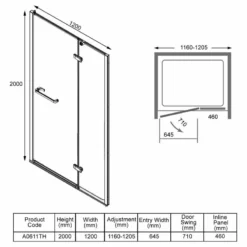 Merlyn 8 Series Frameless Hinge & Inline Recess Shower Door 1200mm - A0611TH 11 Merlyn 8 Series Frameless Hinge & Inline Recess Shower Door 1200mm - A0611TH -IDEAL STANDARD Shop m e merlyn a0611th dimensions