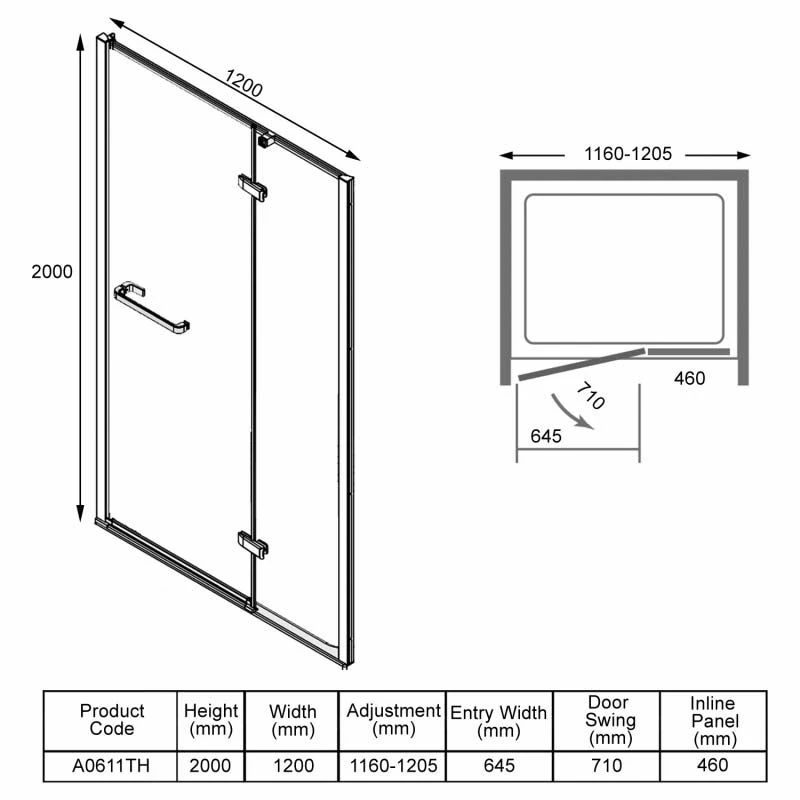 Merlyn 8 Series Frameless Hinge & Inline Recess Shower Door 1200mm - A0611TH 6 Merlyn 8 Series Frameless Hinge & Inline Recess Shower Door 1200mm - A0611TH - Image 6