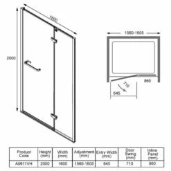 Merlyn 8 Series Frameless Hinge & Inline Recess Shower Door 1600mm - A0611VH 11 Merlyn 8 Series Frameless Hinge & Inline Recess Shower Door 1600mm - A0611VH -IDEAL STANDARD Shop m e merlyn a0611vh dimensions