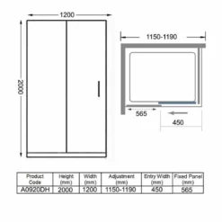Merlyn 8 Series Frameless Sliding Shower Door 1200mm - A0920DH 7 Merlyn 8 Series Frameless Sliding Shower Door 1200mm - A0920DH -IDEAL STANDARD Shop m e merlyn a0920dh dimensions