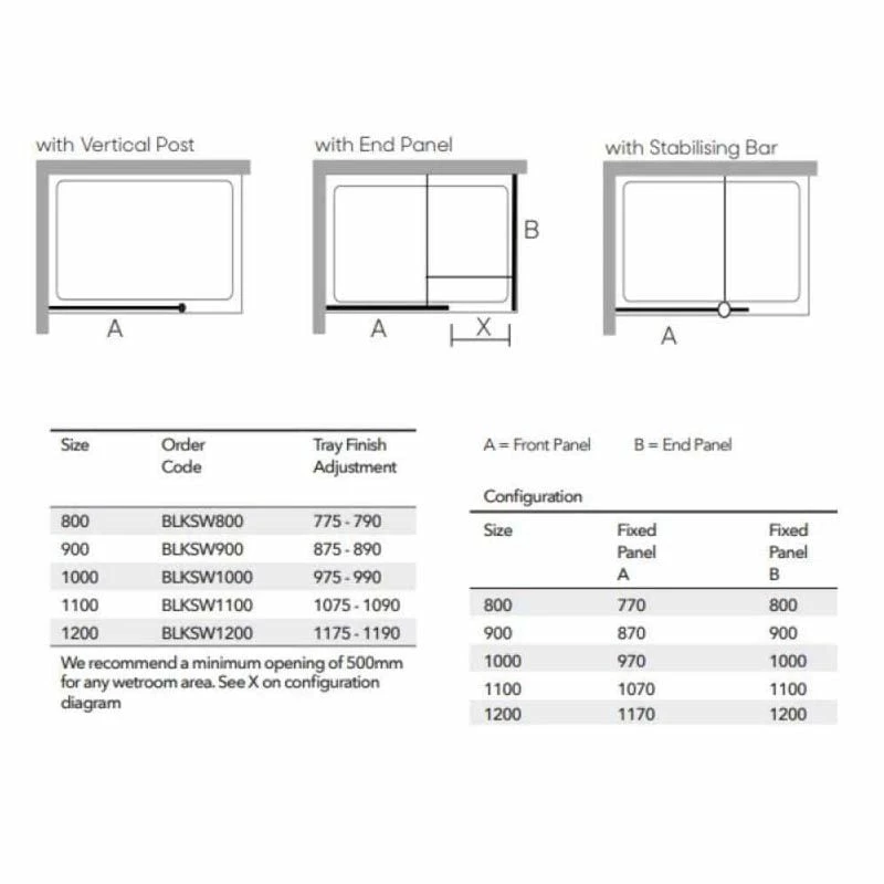 Merlyn Black Frameless Wetroom Panel 1000mm Showerwall - BLKSW1000 4 Merlyn Black Frameless Wetroom Panel 1000mm Showerwall - BLKSW1000 - Image 4