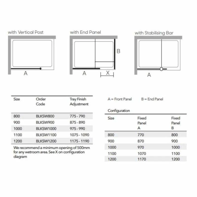 Merlyn Black Frameless Wetroom Panel 1200mm Showerwall - BLKSW1200 4 Merlyn Black Frameless Wetroom Panel 1200mm Showerwall - BLKSW1200 - Image 4