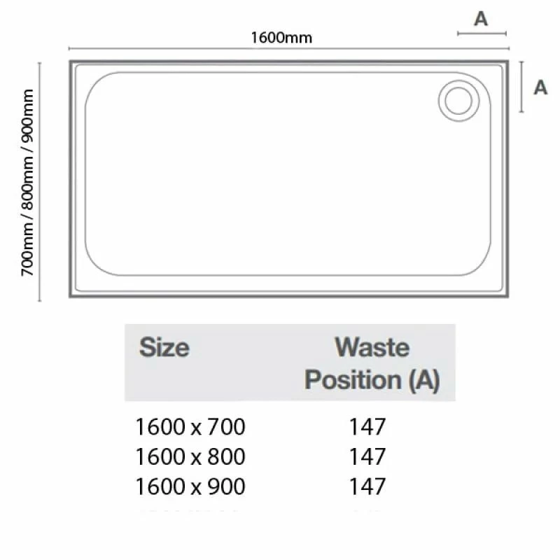 Merlyn Touchstone Rectangular Shower Tray Without Waste - White - 1600 X 700mm - S167RTTO 6 Merlyn Touchstone Rectangular Shower Tray Without Waste - White - 1600 X 700mm - S167RTTO - Image 6