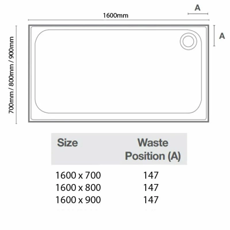 Merlyn Touchstone Rectangular Shower Tray Without Waste - White - 1600 X 900mm - S169RTTO 6 Merlyn Touchstone Rectangular Shower Tray Without Waste - White - 1600 X 900mm - S169RTTO - Image 6
