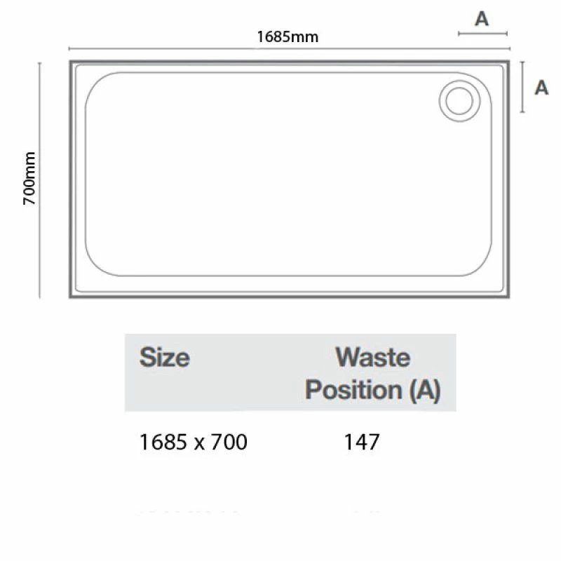Merlyn Touchstone Rectangular Shower Tray Without Waste - White - 1685 X 700mm - S177RTTO 6 Merlyn Touchstone Rectangular Shower Tray Without Waste - White - 1685 X 700mm - S177RTTO - Image 6