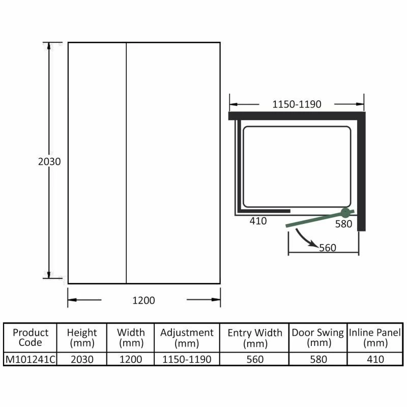 Merlyn 10 Series Pivot Shower Door & Inline Panel 1200mm - M101241C 4 Merlyn 10 Series Pivot Shower Door & Inline Panel 1200mm - M101241C - Image 4