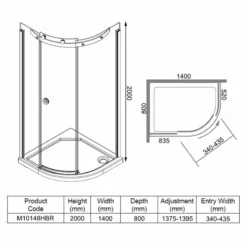 Merlyn 10 Series 1 Door Offset Quadrant Shower Enclosure Right Hand With Tray 1400 X 800mm - M10148HBR 11 Merlyn 10 Series 1 Door Offset Quadrant Shower Enclosure Right Hand With Tray 1400 X 800mm - M10148HBR -IDEAL STANDARD Shop m e merlyn m10148hbr dimensions