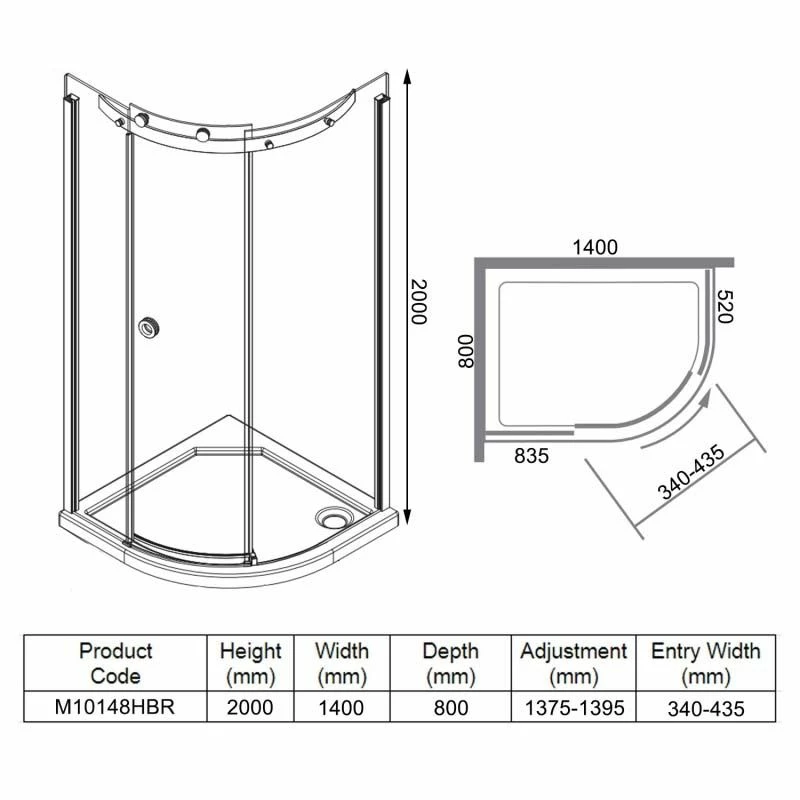 Merlyn 10 Series 1 Door Offset Quadrant Shower Enclosure Right Hand With Tray 1400 X 800mm - M10148HBR 6 Merlyn 10 Series 1 Door Offset Quadrant Shower Enclosure Right Hand With Tray 1400 X 800mm - M10148HBR - Image 6