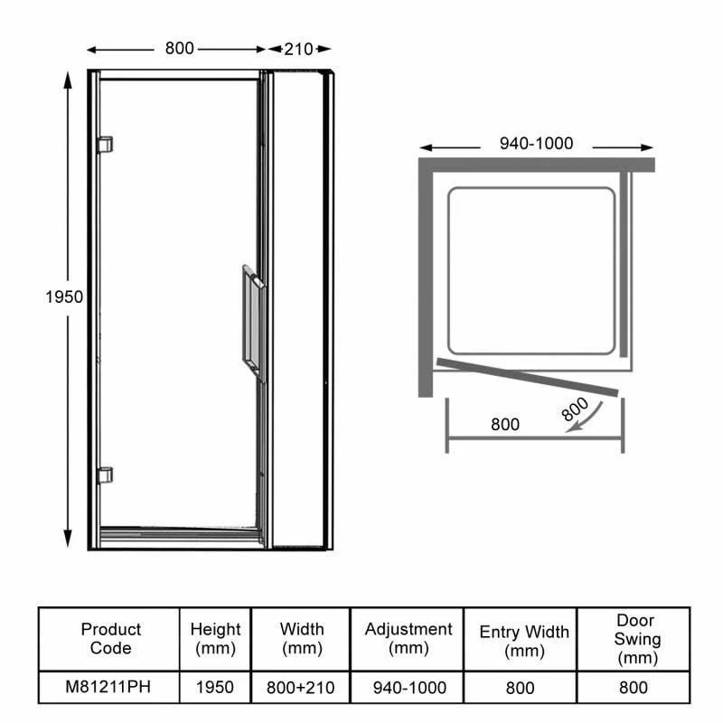 Merlyn 8 Series Hinge And Inline Panel 950mm+ Wide - 940-1000mm - M81211PH 3 Merlyn 8 Series Hinge And Inline Panel 950mm+ Wide - 940-1000mm - M81211PH - Image 3