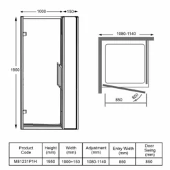 Merlyn 8 Series Hinge And Inline Panel 1050mm+ Wide - 1080-1140mm - M81231P1H -IDEAL STANDARD Shop m e merlyn m81231p1h dimensions