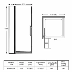 Merlyn 8 Series Infold And Inline Panel 700mm+ Wide - 670-710mm - M84401H -IDEAL STANDARD Shop m e merlyn m84401h dimensions