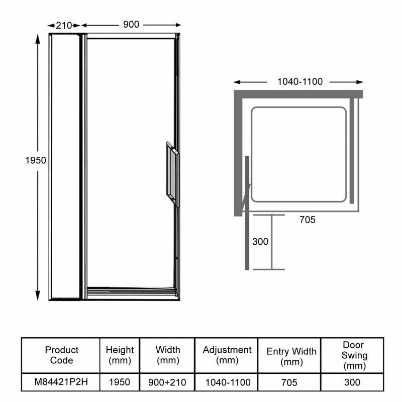 Merlyn 8 Series Infold And Inline Panel 1050mm+ Wide - 1040-1100mm - M84421P2H 3 Merlyn 8 Series Infold And Inline Panel 1050mm+ Wide - 1040-1100mm - M84421P2H - Image 3