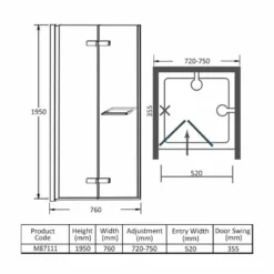 Merlyn 8 Series Frameless Hinged Bifold Shower Door 760mm - M87111 9 Merlyn 8 Series Frameless Hinged Bifold Shower Door 760mm - M87111 -IDEAL STANDARD Shop m e merlyn m87111 dimensions