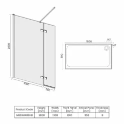 Merlyn 8 Series Showerwall With Hinged Swivel Panel Including Merlyn Mstone Tray 1500 X 900mm - M8SW1400HB 5 Merlyn 8 Series Showerwall With Hinged Swivel Panel Including Merlyn Mstone Tray 1500 X 900mm - M8SW1400HB -IDEAL STANDARD Shop m e merlyn m8sw1400hb dimensions