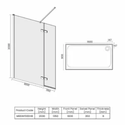 Merlyn 8 Series Showerwall With Hinged Swivel Panel Including Merlyn Mstone Tray 1600 X 900mm - M8SW1500HB 5 Merlyn 8 Series Showerwall With Hinged Swivel Panel Including Merlyn Mstone Tray 1600 X 900mm - M8SW1500HB -IDEAL STANDARD Shop m e merlyn m8sw1500hb dimensions