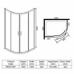 Merlyn MBOX 2 Door Offset Quadrant Shower Enclosure 1000 X 800mm - MB2Q1080 -IDEAL STANDARD Shop m e merlyn mb2q1080