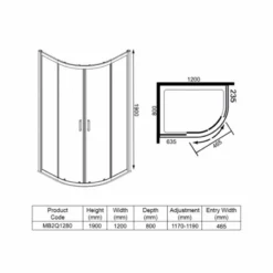 Merlyn MBOX 2 Door Offset Quadrant Shower Enclosure 1200 X 800mm - MB2Q1280 -IDEAL STANDARD Shop m e merlyn mb2q1280