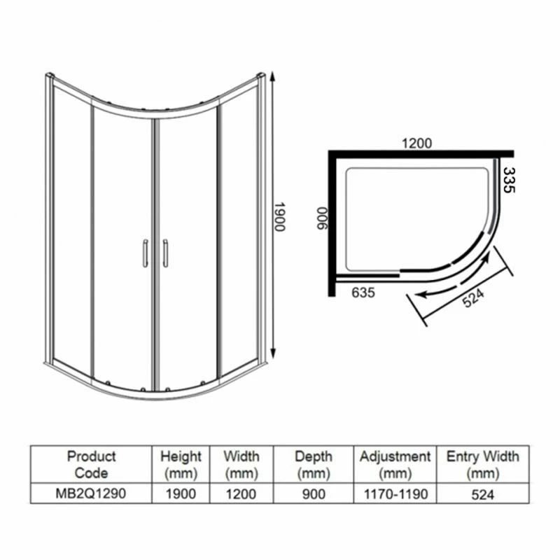 Merlyn MBOX 2 Door Quadrant Shower Enclosure 1200 X 900mm - MB2Q1290 5 Merlyn MBOX 2 Door Quadrant Shower Enclosure 1200 X 900mm - MB2Q1290 - Image 5