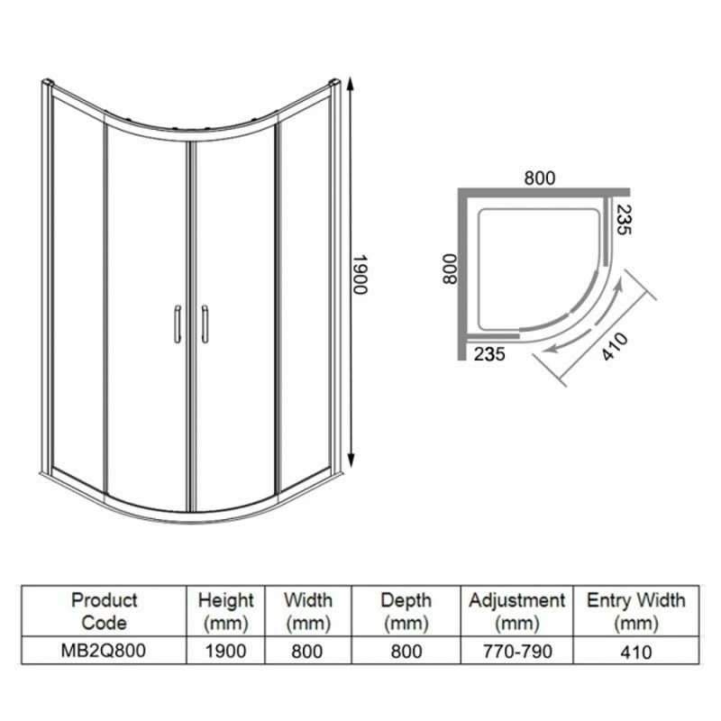 Merlyn MBOX 2 Door Quadrant Shower Enclosure 800mm - MB2Q800 5 Merlyn MBOX 2 Door Quadrant Shower Enclosure 800mm - MB2Q800 - Image 5