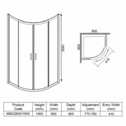 Merlyn MBOX 2 Door Quadrant Shower Enclosure 800mm - MB2Q800/1800 9 Merlyn MBOX 2 Door Quadrant Shower Enclosure 800mm - MB2Q800/1800 -IDEAL STANDARD Shop m e merlyn mb2q8001800 dimensions