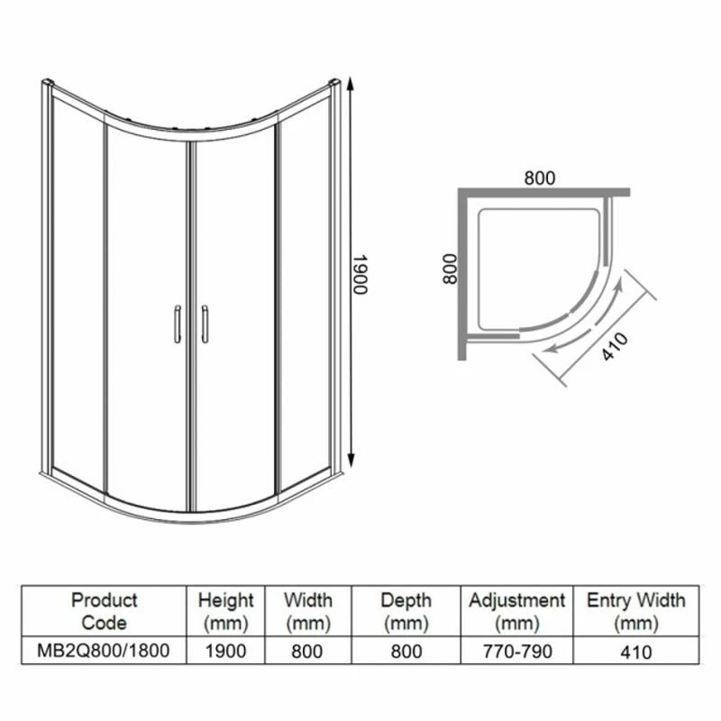 Merlyn MBOX 2 Door Quadrant Shower Enclosure 800mm - MB2Q800/1800 5 Merlyn MBOX 2 Door Quadrant Shower Enclosure 800mm - MB2Q800/1800 - Image 5