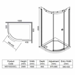 Merlyn 10 Series 1 Door Offset Quadrant Shower Enclosure Left Hand With Tray 1000 X 800mm - MS103233CL 11 Merlyn 10 Series 1 Door Offset Quadrant Shower Enclosure Left Hand With Tray 1000 X 800mm - MS103233CL -IDEAL STANDARD Shop m e merlyn ms103233cl dimensions