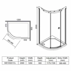 Merlyn 10 Series 1 Door Offset Quadrant Shower Enclosure Left Hand With Tray 1200 X 900mm - MS103241CL 11 Merlyn 10 Series 1 Door Offset Quadrant Shower Enclosure Left Hand With Tray 1200 X 900mm - MS103241CL -IDEAL STANDARD Shop m e merlyn ms103241cl dimensions