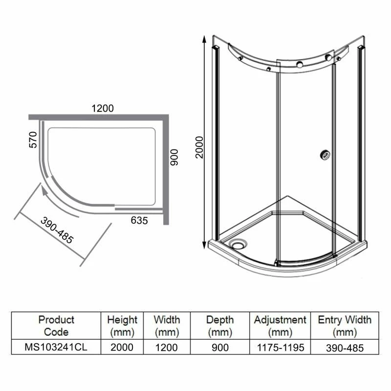 Merlyn 10 Series 1 Door Offset Quadrant Shower Enclosure Left Hand With Tray 1200 X 900mm - MS103241CL 6 Merlyn 10 Series 1 Door Offset Quadrant Shower Enclosure Left Hand With Tray 1200 X 900mm - MS103241CL - Image 6