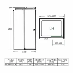 Merlyn 10 Series Sliding Shower Door Left Hand With Tray 1700mm - MS1081700CHL -IDEAL STANDARD Shop m e merlyn ms1081700chl dimensions