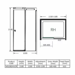 Merlyn 10 Series Sliding Shower Door Right Hand With Tray 1200mm - MS108241CR 15 Merlyn 10 Series Sliding Shower Door Right Hand With Tray 1200mm - MS108241CR -IDEAL STANDARD Shop m e merlyn ms108241cr dimensions