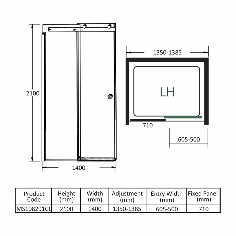 Merlyn 10 Series Sliding Shower Door Left Hand With Tray 1400mm - MS108291CL 8 Merlyn 10 Series Sliding Shower Door Left Hand With Tray 1400mm - MS108291CL - Image 8
