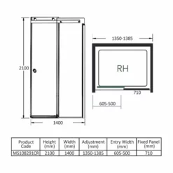 Merlyn 10 Series Sliding Shower Door Right Hand With Tray 1400mm - MS108291CR 15 Merlyn 10 Series Sliding Shower Door Right Hand With Tray 1400mm - MS108291CR -IDEAL STANDARD Shop m e merlyn ms108291cr dimensions