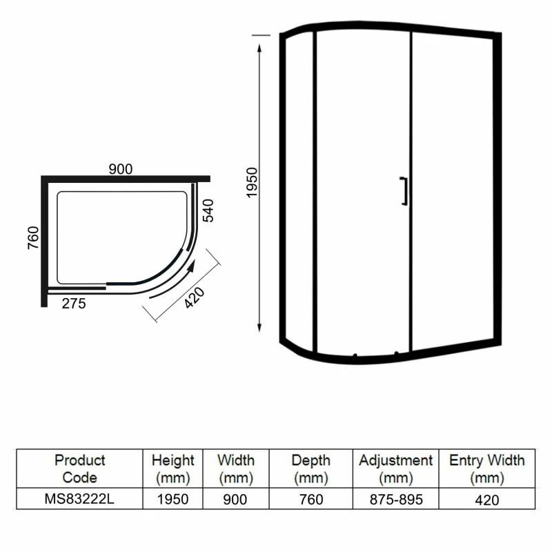 Merlyn 8 Series 1 Door Offset Quadrant Left Hand With Tray 900 X 760mm - MS83222L 3 Merlyn 8 Series 1 Door Offset Quadrant Left Hand With Tray 900 X 760mm - MS83222L - Image 3