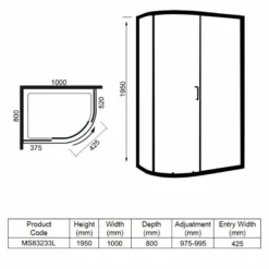 Merlyn 8 Series 1 Door Offset Quadrant Left Hand With Tray 1000 X 800mm - MS83233L -IDEAL STANDARD Shop m e merlyn ms83233l dimensions