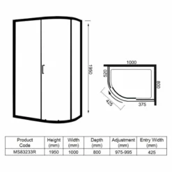Merlyn 8 Series 1 Door Offset Quadrant Right Hand With Tray 1000 X 800mm - MS83233R 7 Merlyn 8 Series 1 Door Offset Quadrant Right Hand With Tray 1000 X 800mm - MS83233R -IDEAL STANDARD Shop m e merlyn ms83233r dimensions